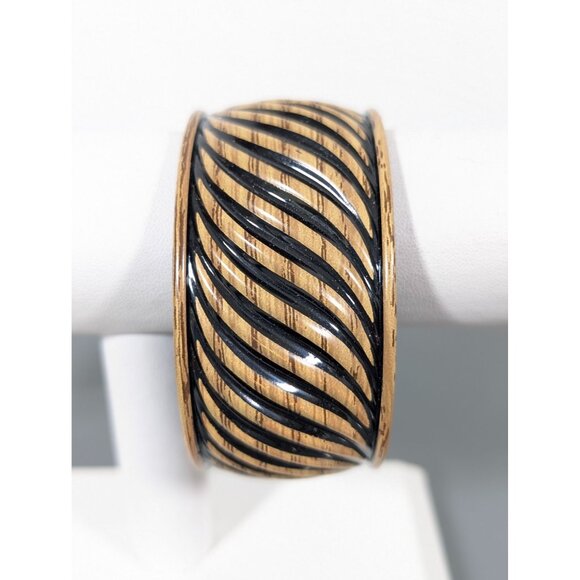 Vintage Lightweight Brown Black Swirl Wide Bangle Bracelet Plastic 8.5" - Picture 1 of 6